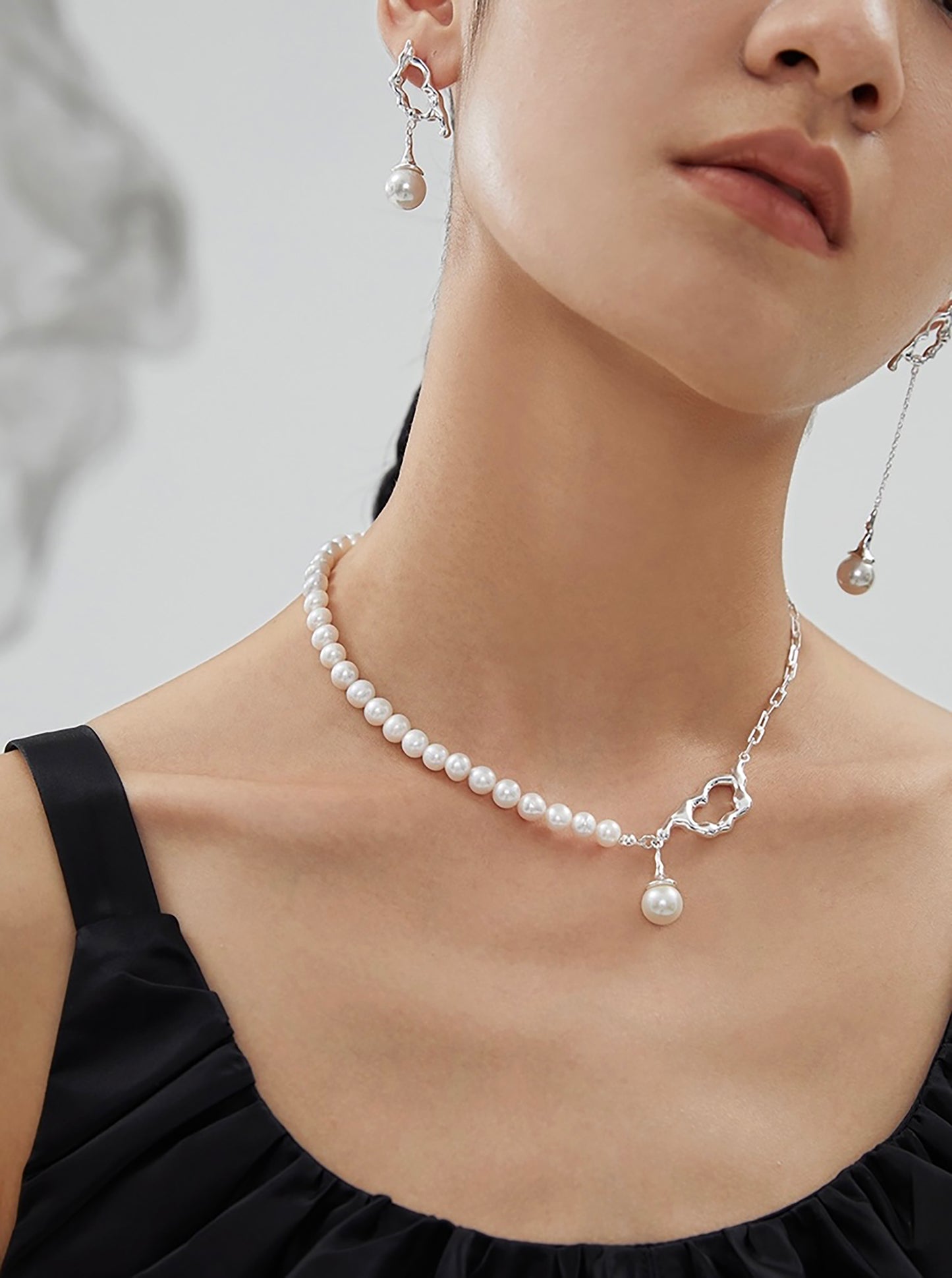 Unbalance 925 Silver With Freshwater Pearls  Drop Earrings