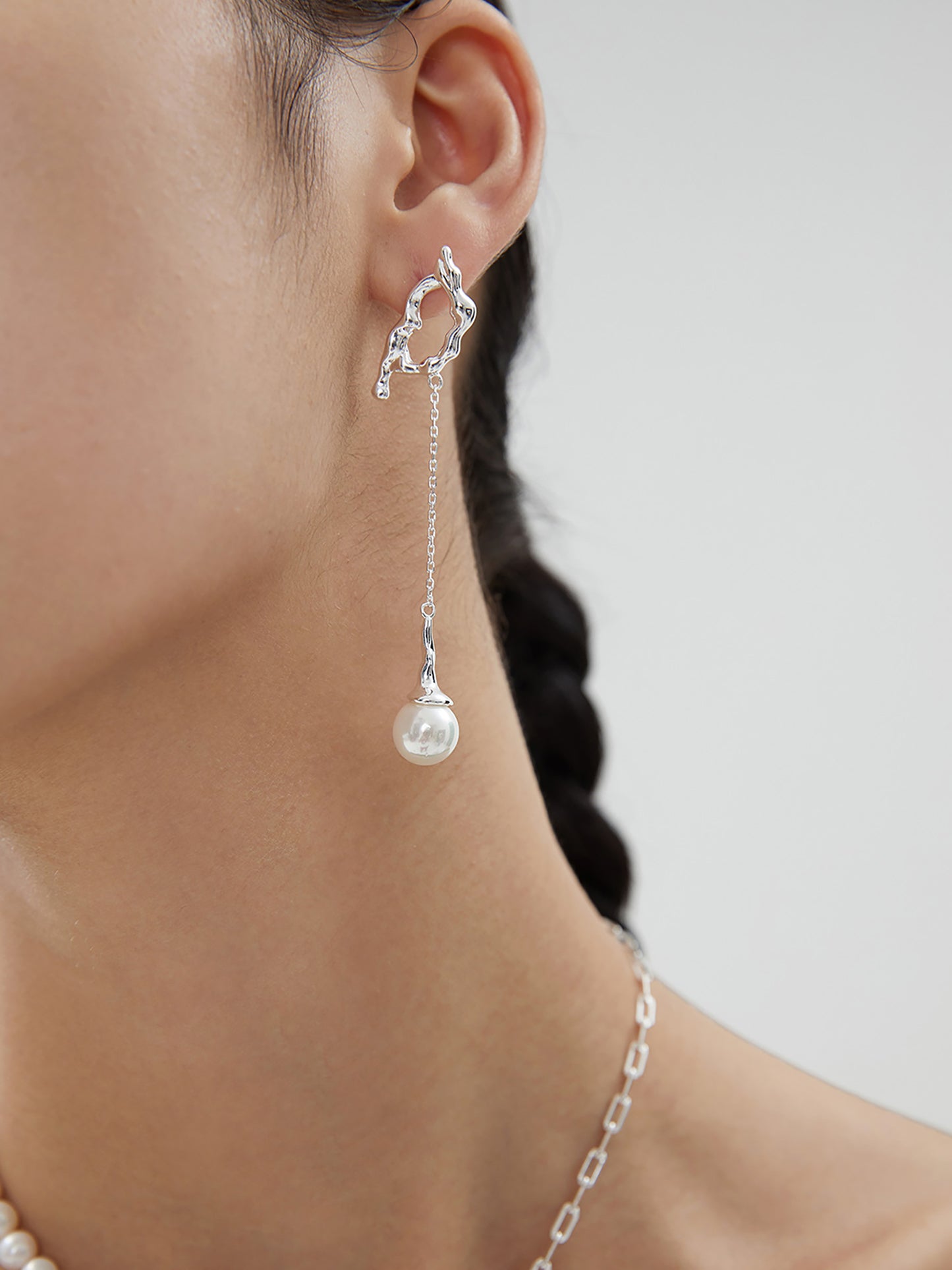 Unbalance 925 Silver With Freshwater Pearls  Drop Earrings