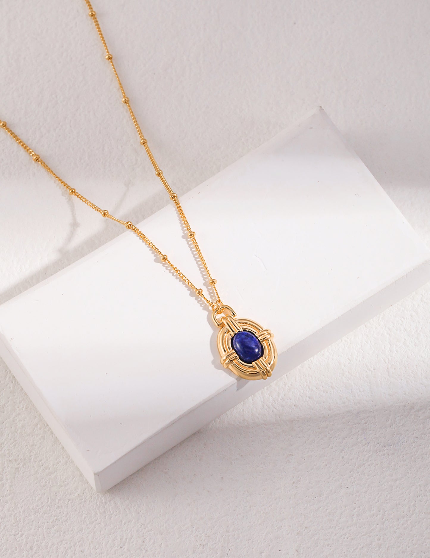925 Silver Plated Gold With Lapis Stone Pendant Necklace