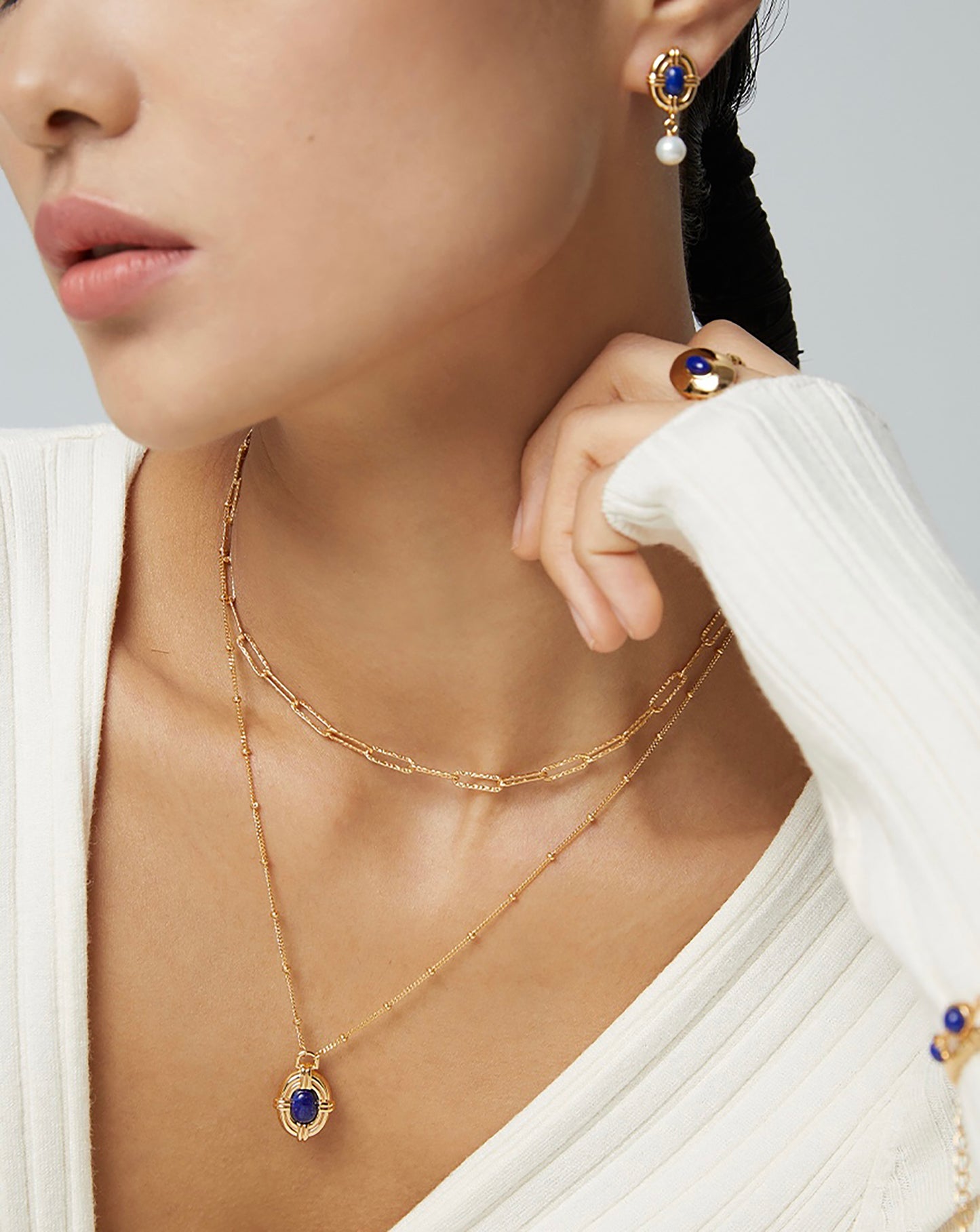 925 Silver Plated Gold With Lapis Stone Pendant Necklace