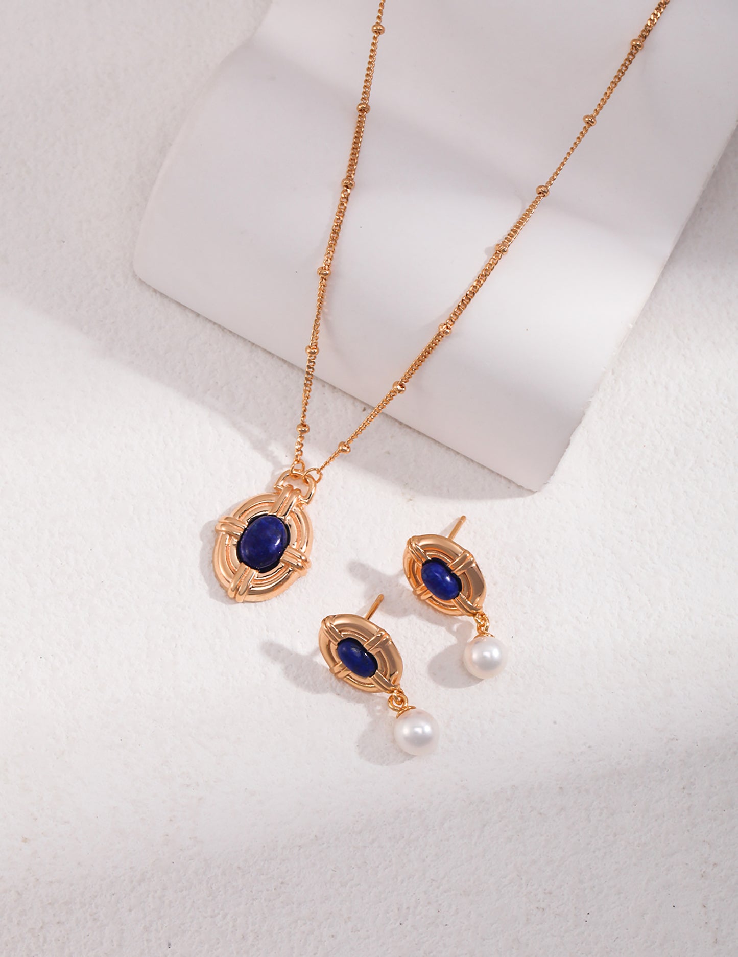 925 Silver Plated Gold With Lapis Stone Pendant Necklace