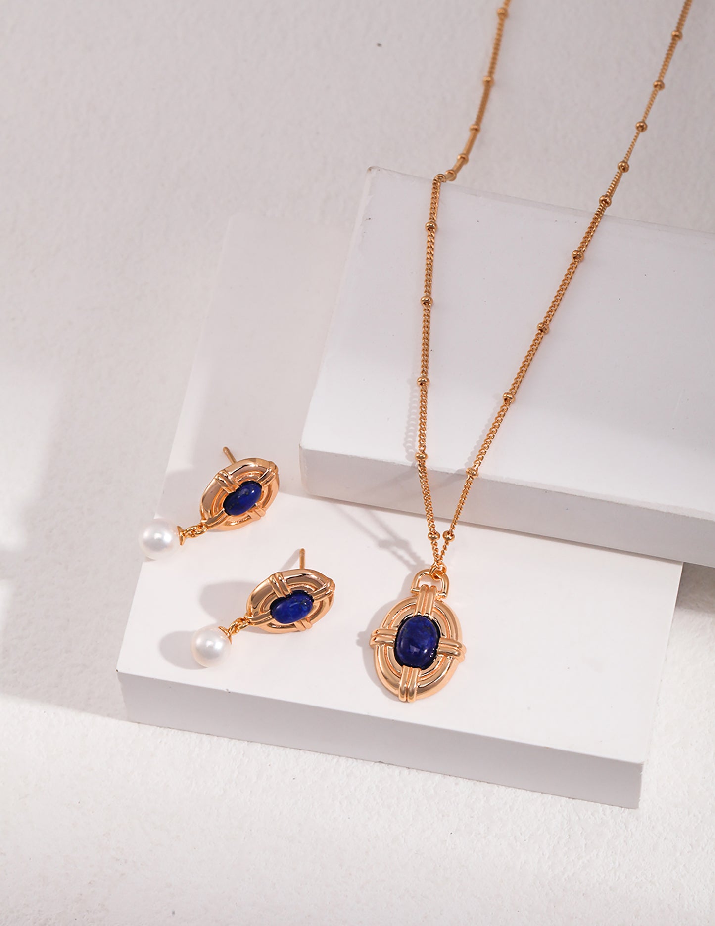 925 Silver Plated Gold With Lapis Stone Pendant Necklace