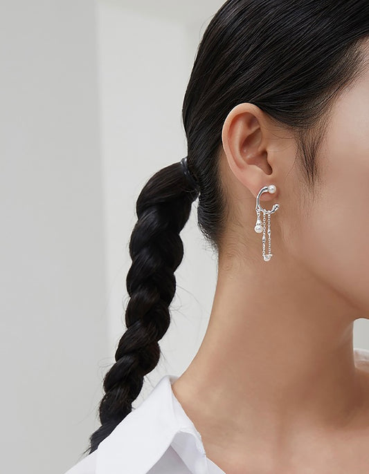 Gold Plated 925 Silver With Pearls Threader Drop Earrings