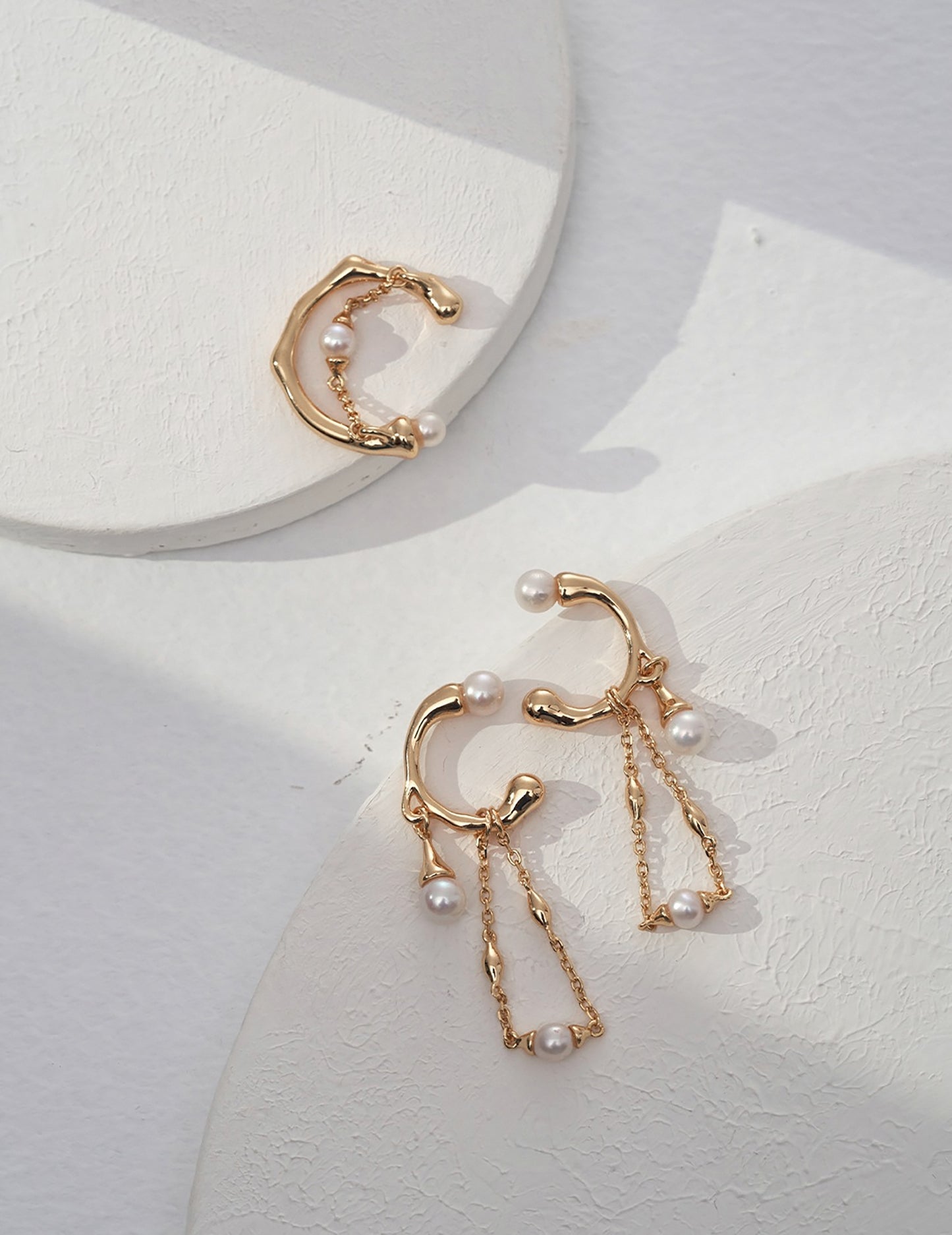 Gold Plated 925 Silver With Pearls Threader Drop Earrings