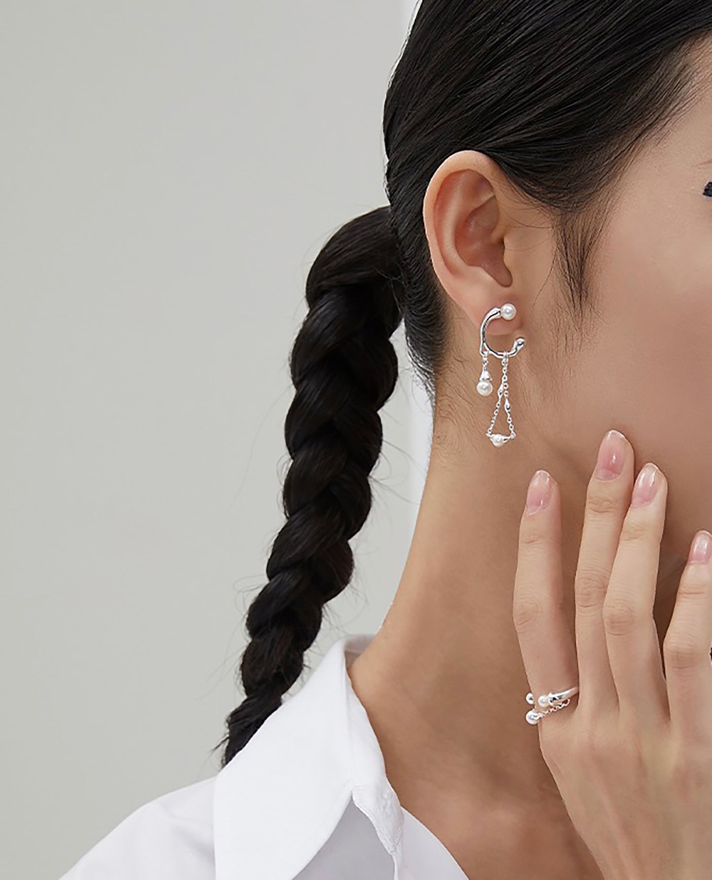 Gold Plated 925 Silver With Pearls Threader Drop Earrings