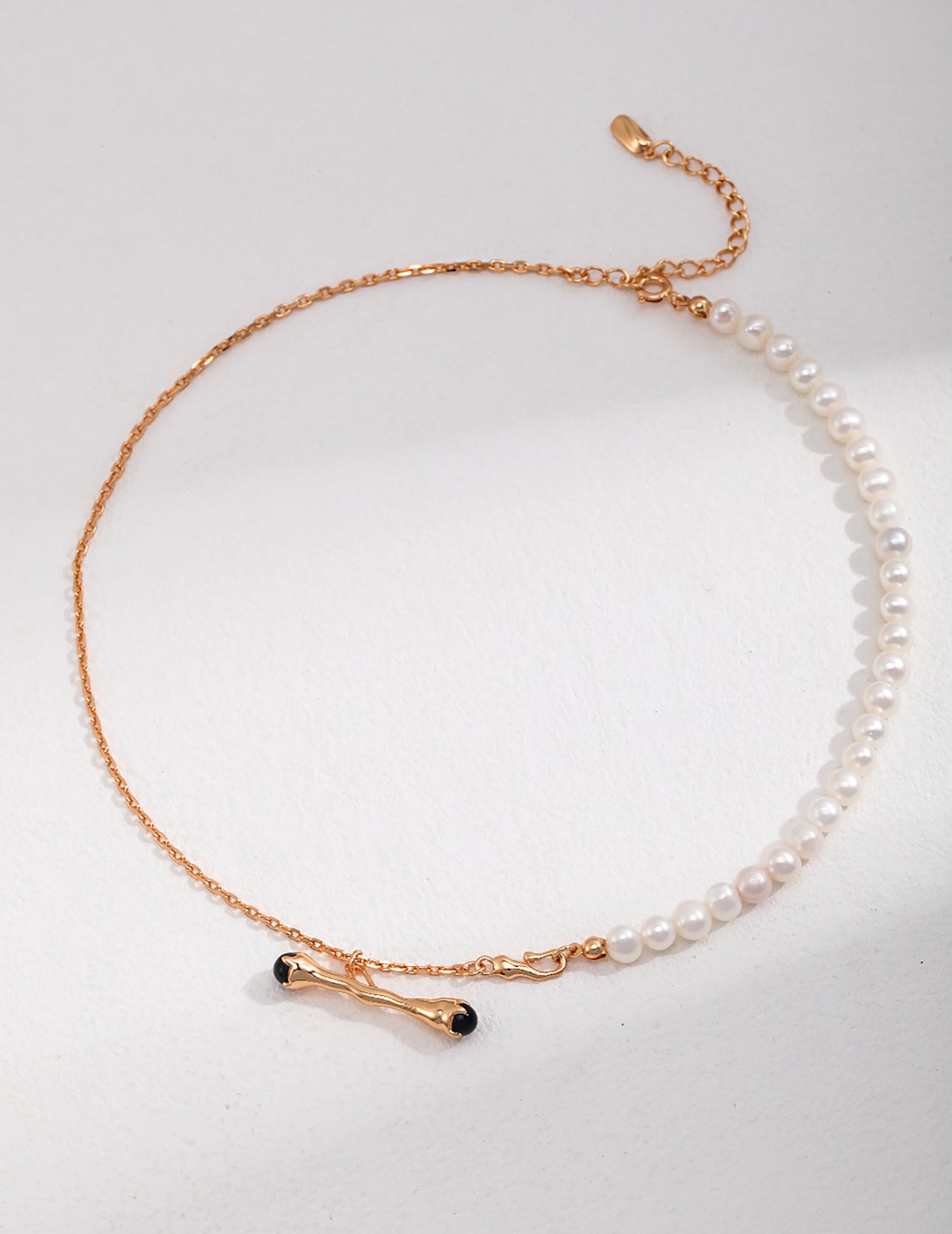 Stick With Black Agate Pendant 925 Silver And Freshwater Pearls Necklace