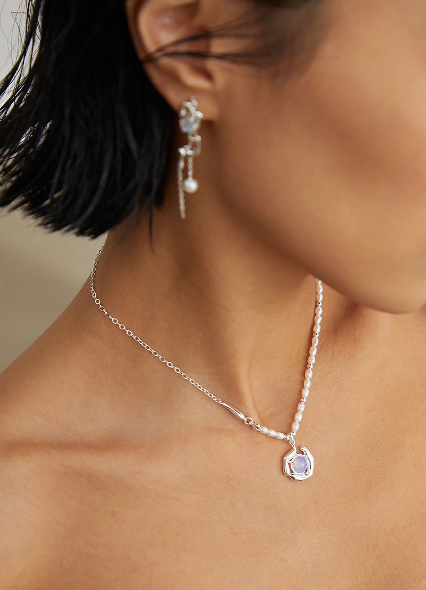 Opal Pendant With 925 Silver And Freshwater Pearls Necklace