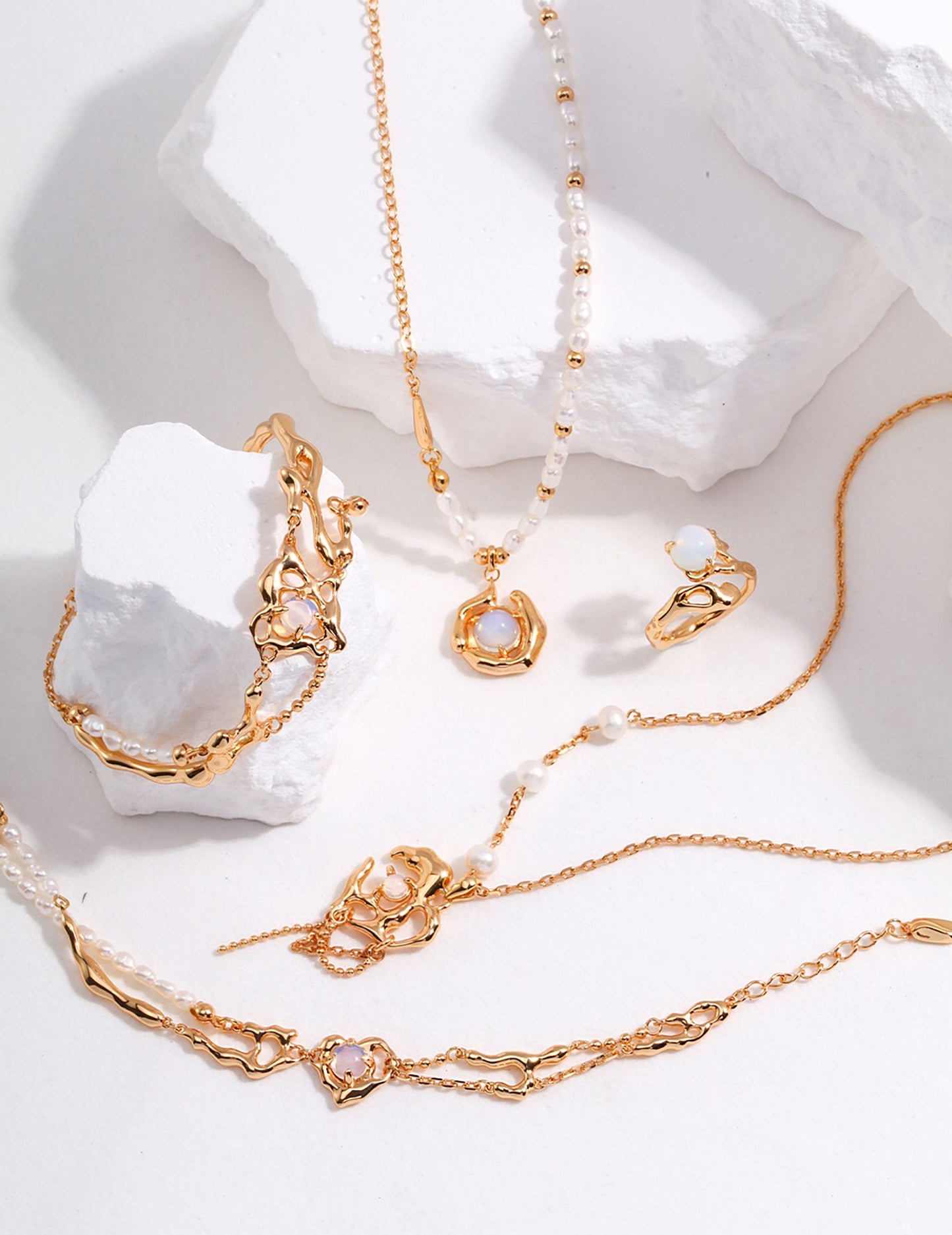 Opal Pendant With 925 Silver And Freshwater Pearls Necklace