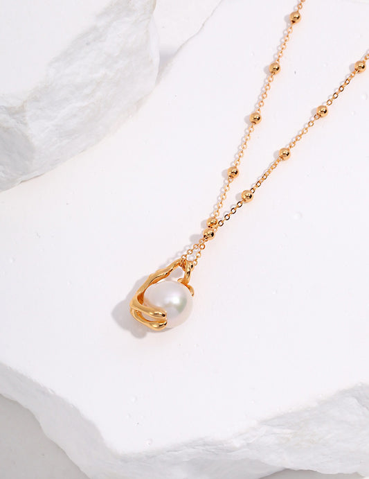 Baroque Pearl Pendant 925 Silver Plated Gold Necklace