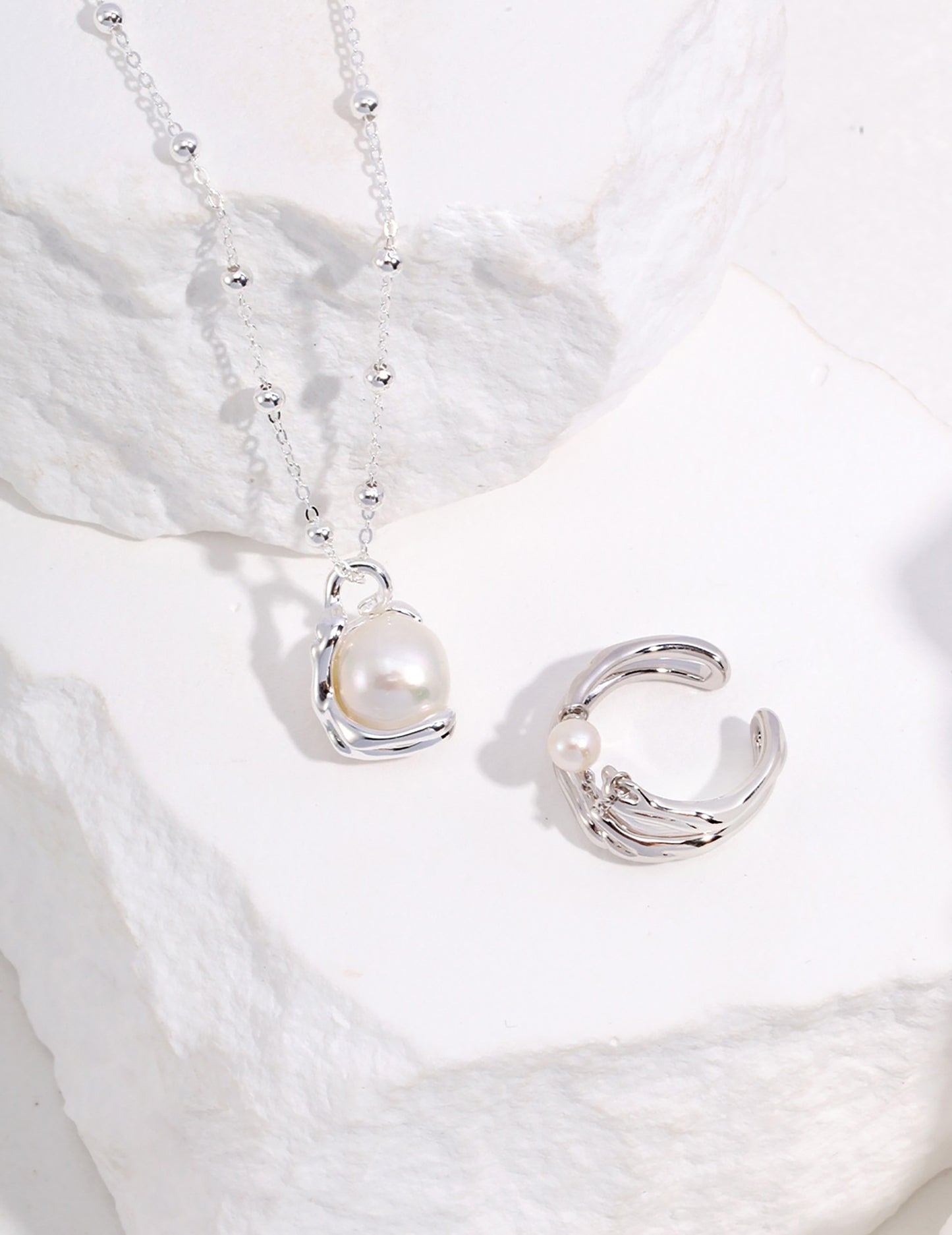 Baroque Pearl Pendant 925 Silver Plated Gold Necklace