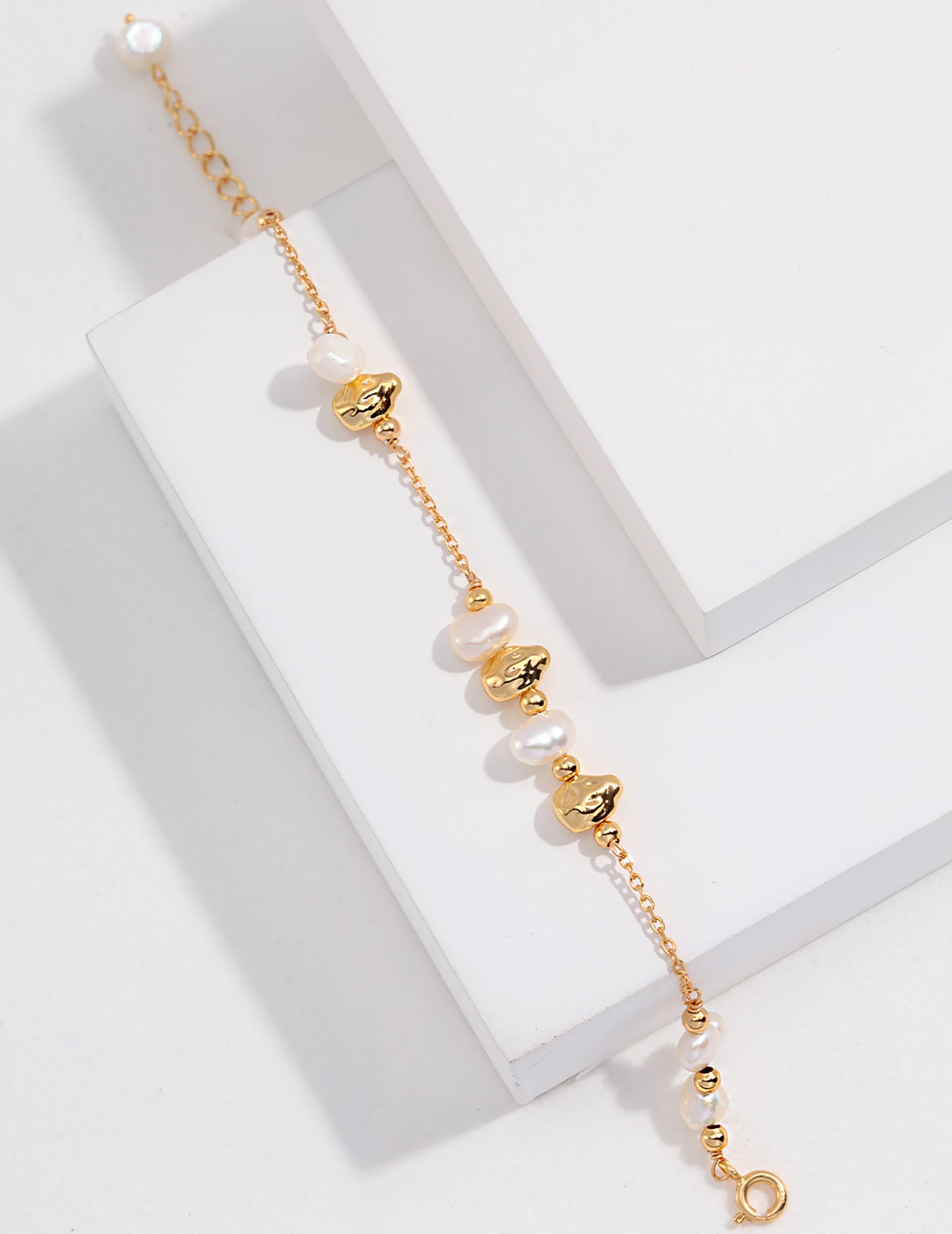 Irregular 925 Silver Plated Gold With Freshwater Pearls Bracelet