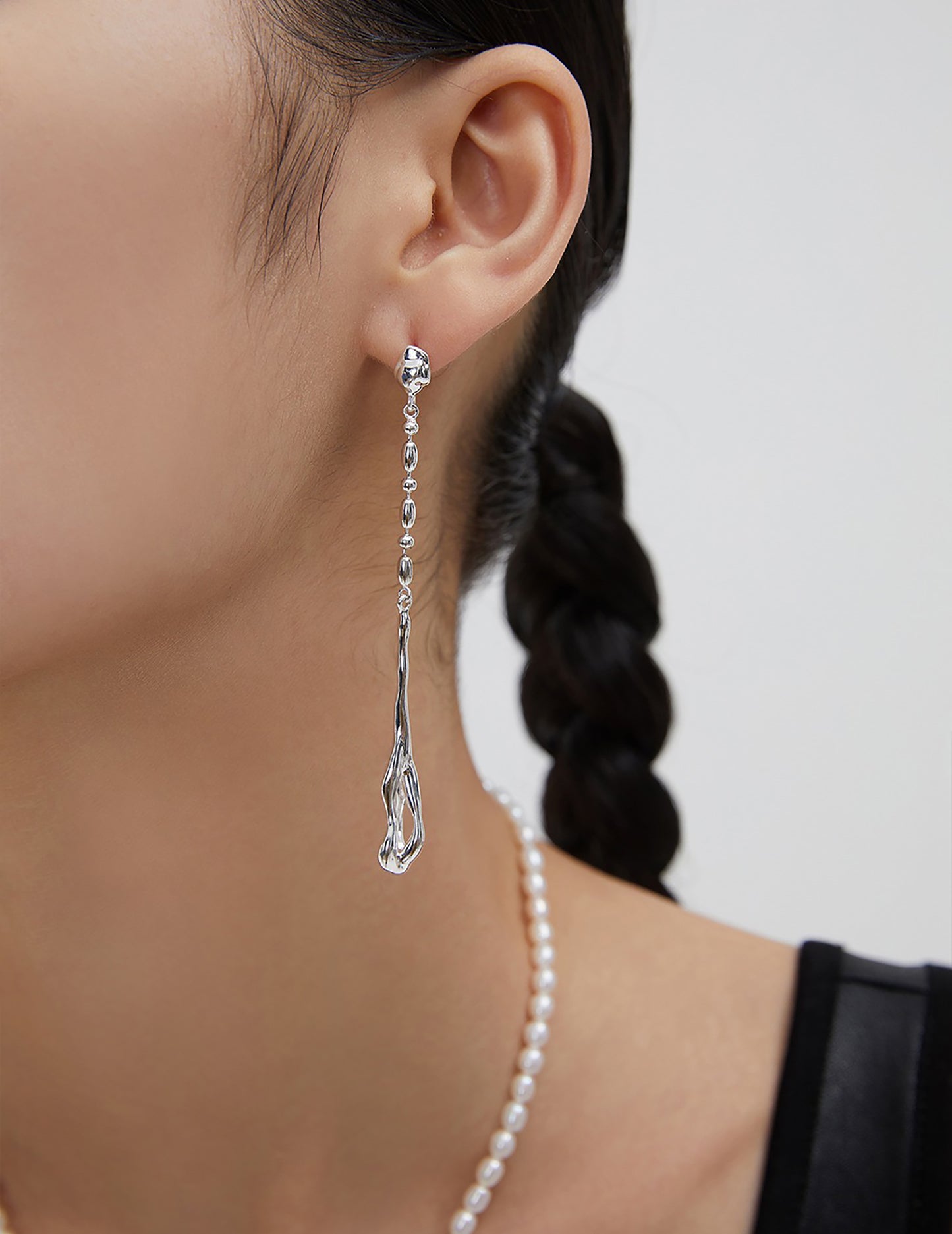 Asymmetry 925 Silver With Freshwater Pearls Drop Earrings