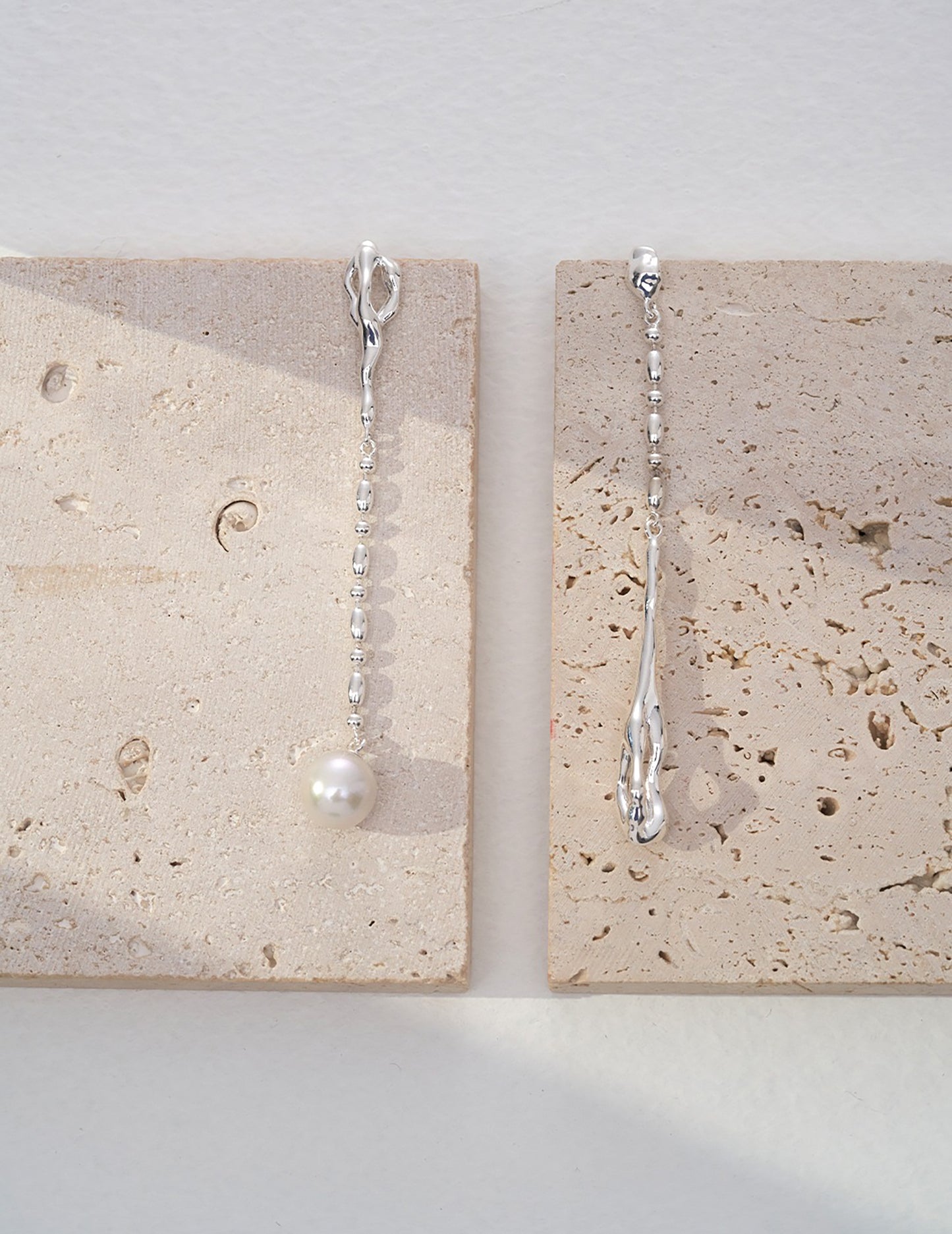 Asymmetry 925 Silver With Freshwater Pearls Drop Earrings