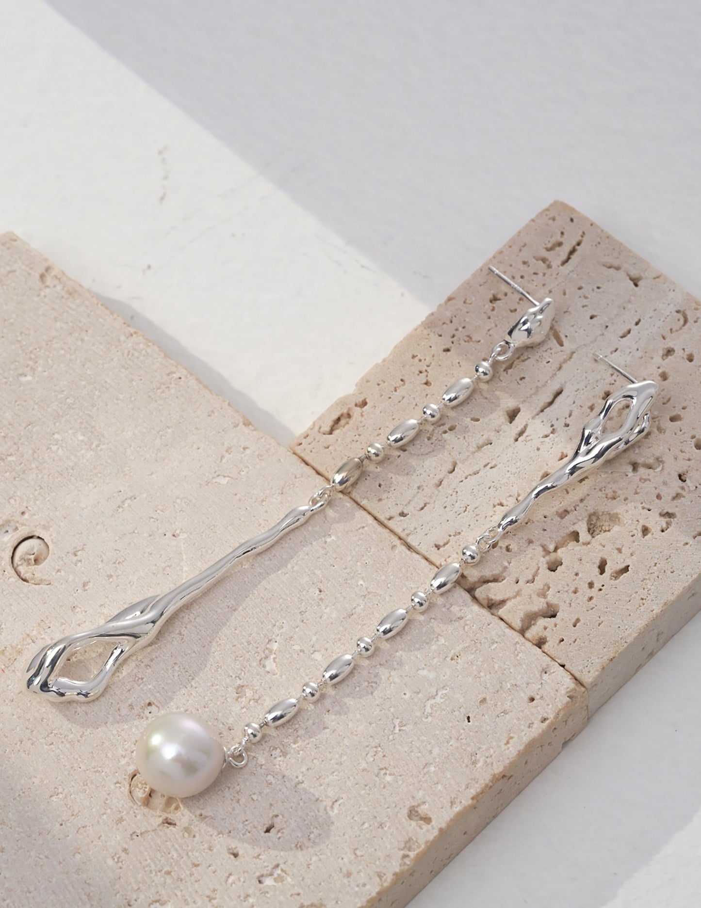 Asymmetry 925 Silver With Freshwater Pearls Drop Earrings