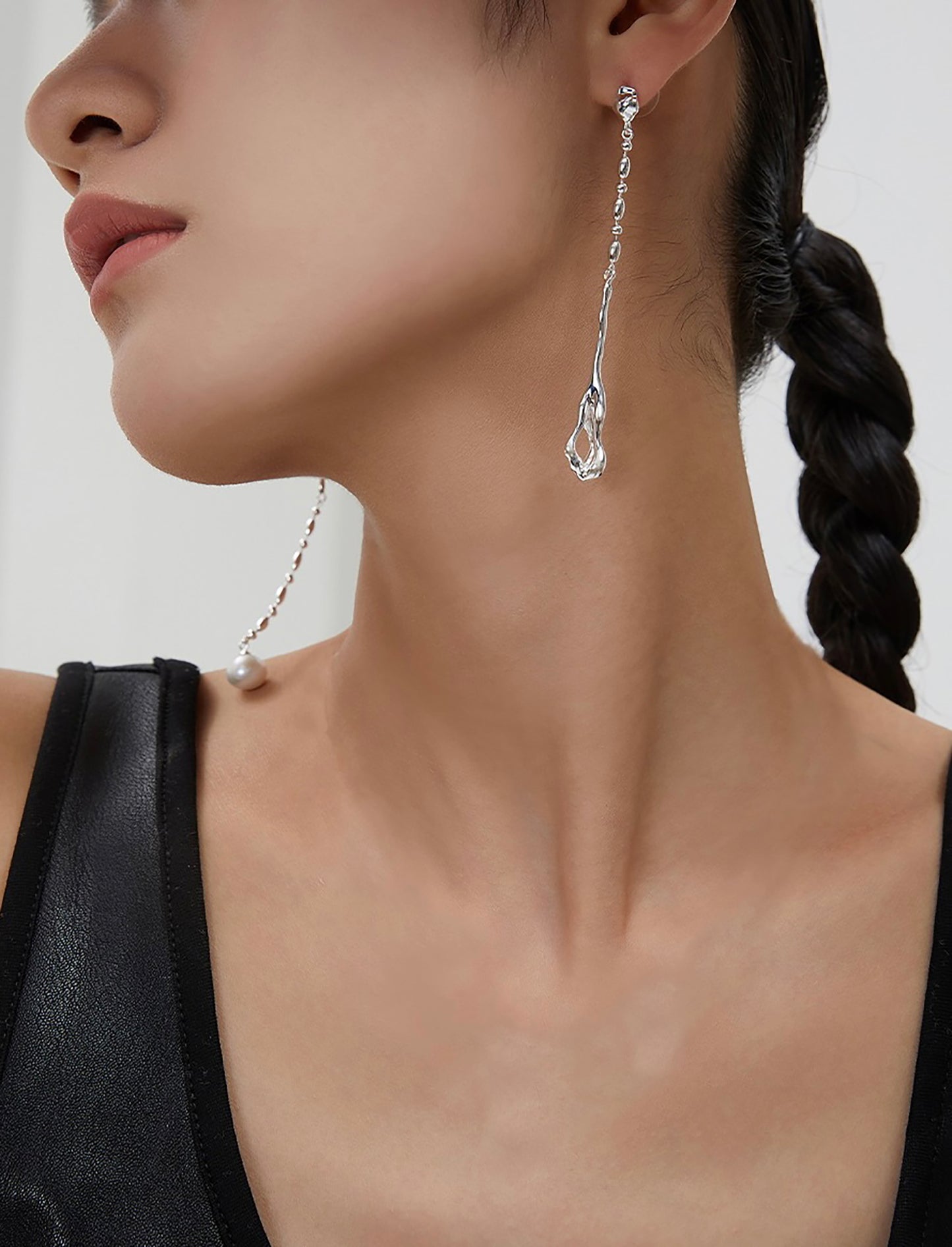 Asymmetry 925 Silver With Freshwater Pearls Drop Earrings