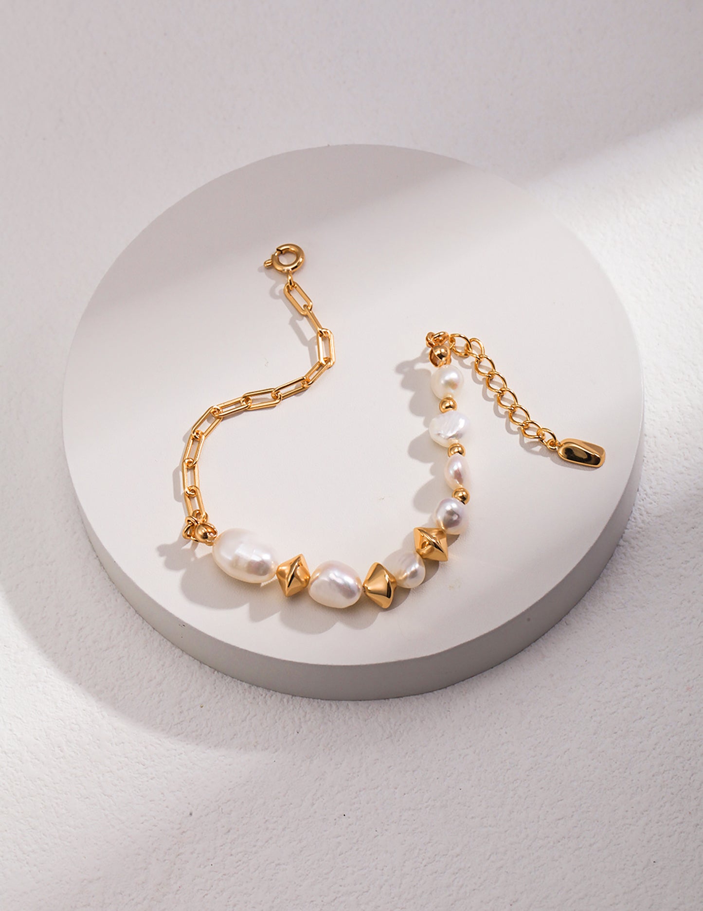 925 Silver Plated Gold With Irregular Freshwater Pearls Adjustable Bracelet