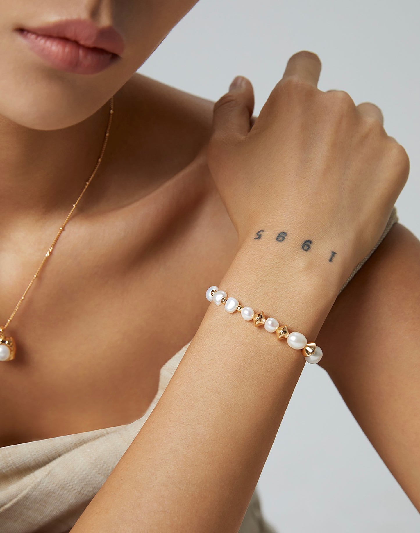 925 Silver Plated Gold With Irregular Freshwater Pearls Adjustable Bracelet