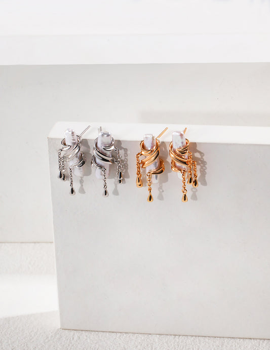 Stick Freshwater Pearls With Tassel 925 Silver Earrings