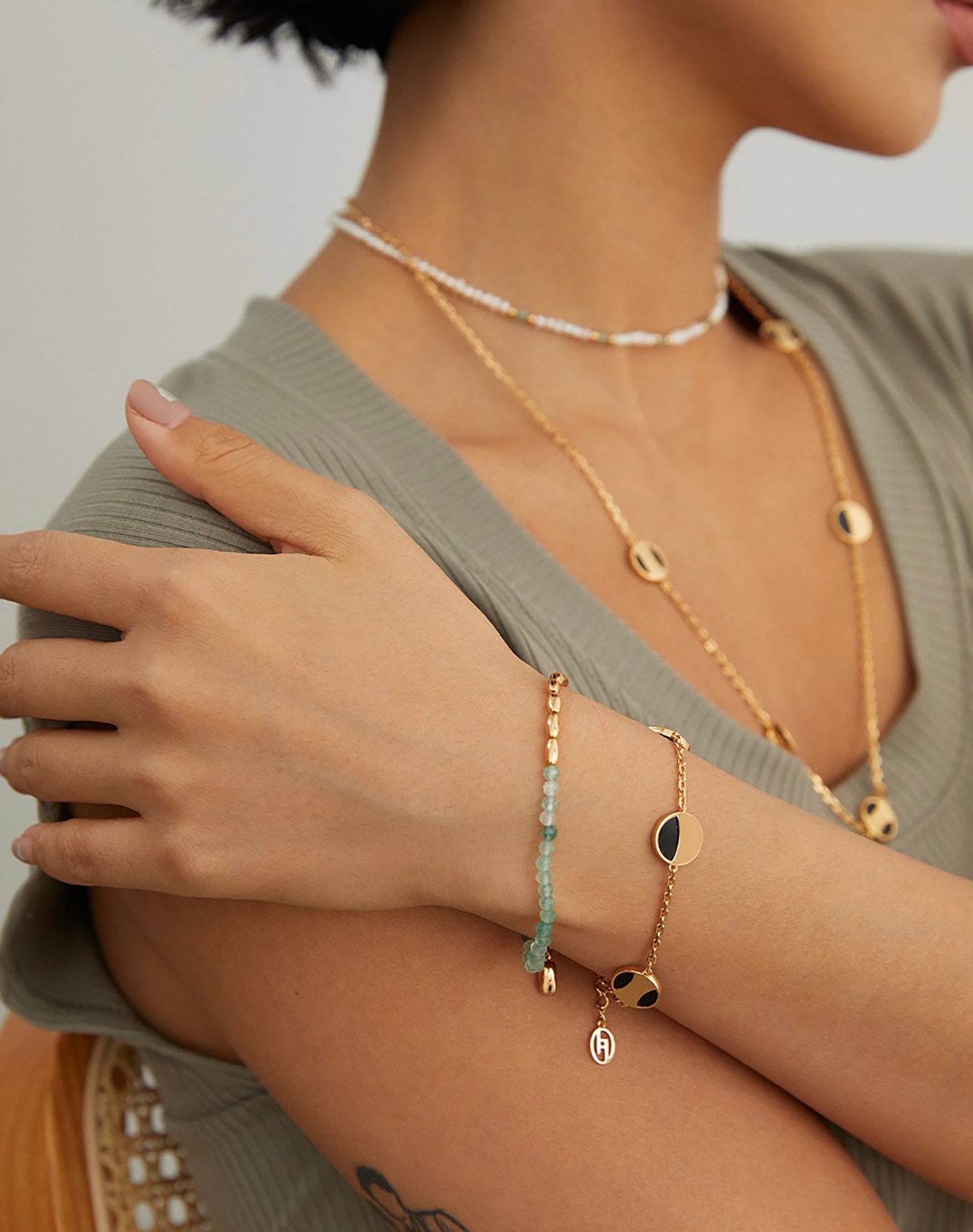 Green Strawberry Quartz With 925 Silver Bracelet