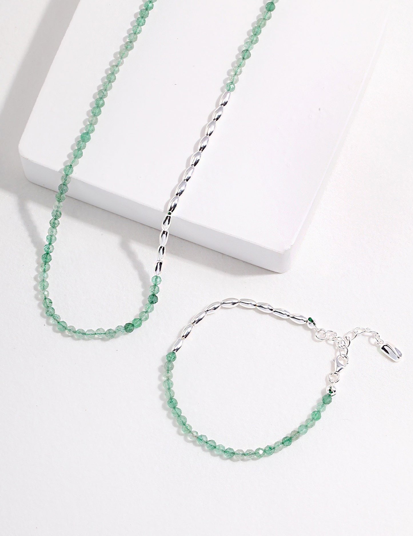 Green Strawberry Quartz With 925 Silver Bracelet