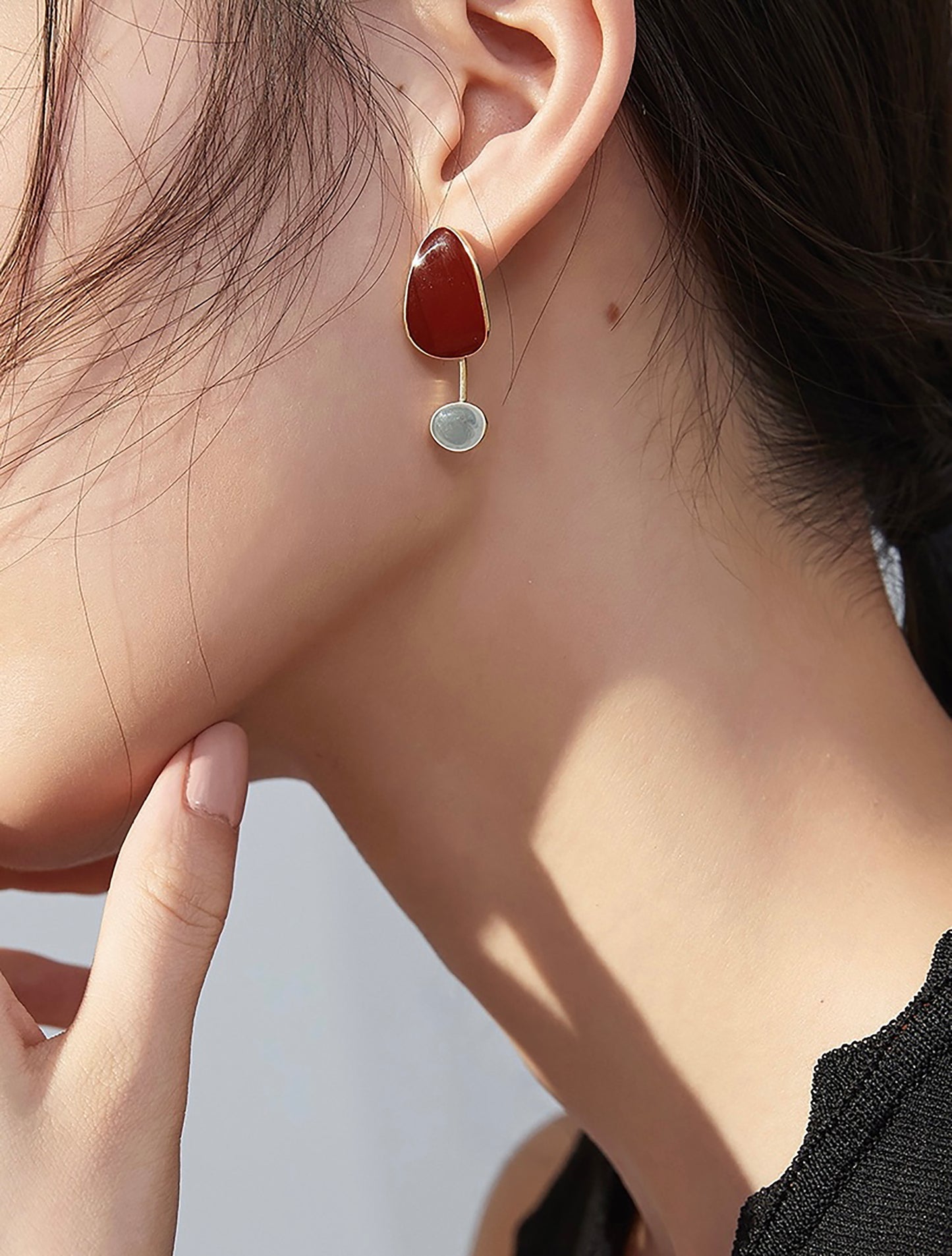 Black And Red Glaze 925 Silver Earrings