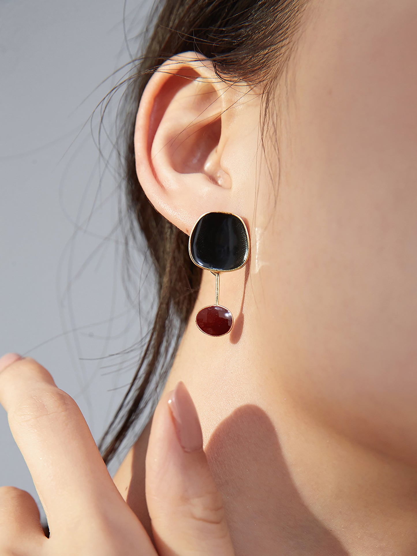 Black And Red Glaze 925 Silver Earrings