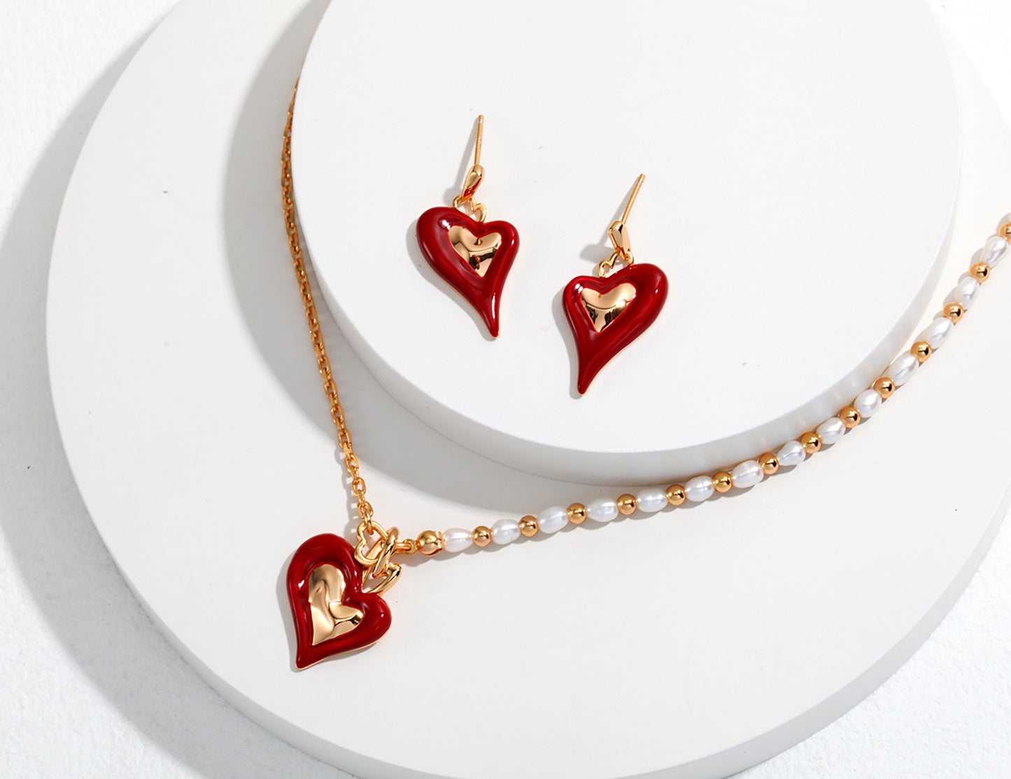 Heart Shaped Red Glaze 925 Silver Plated Gold Earrings