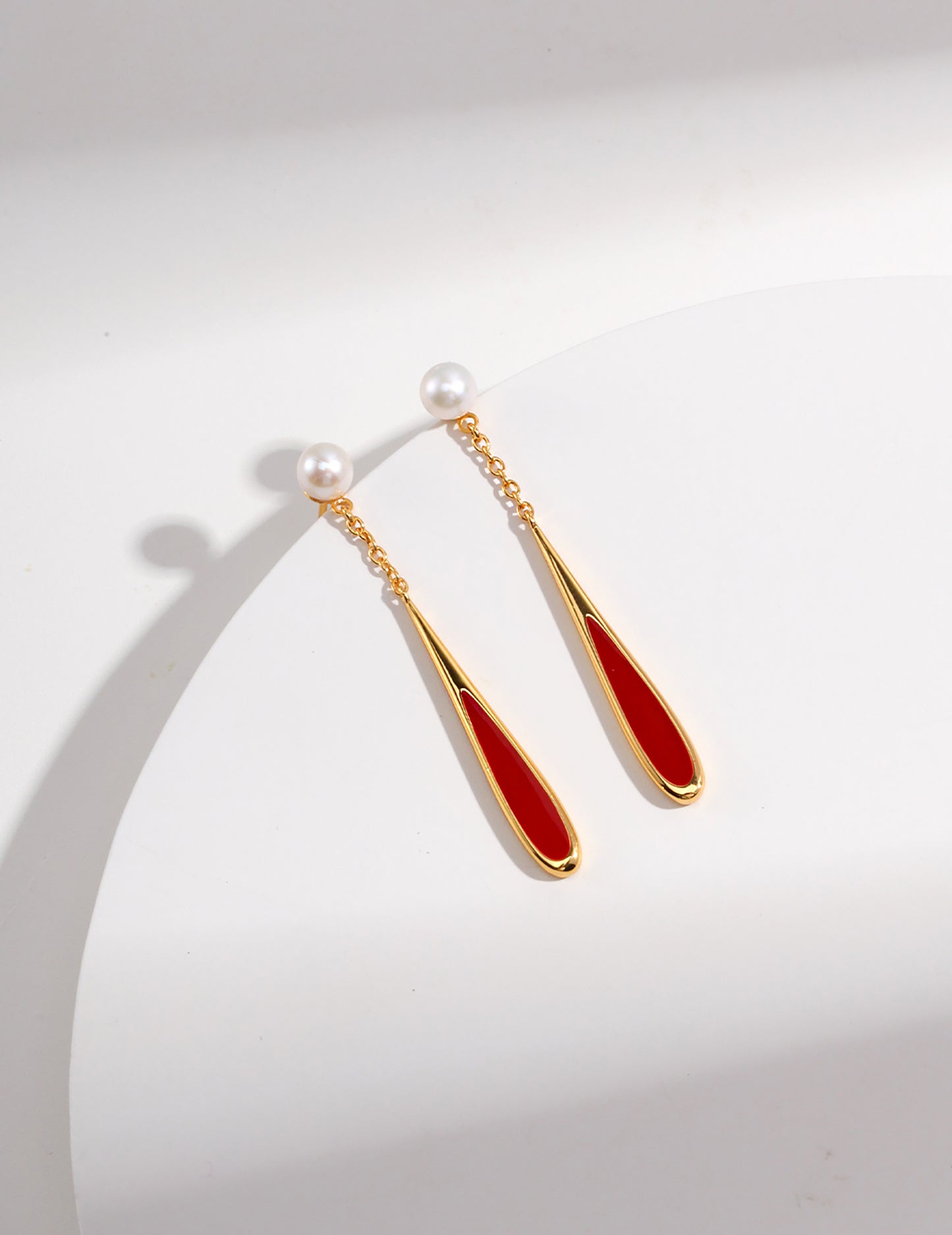 Red Glaze Teardrop with Freshwater Pearls 925 Silver Earrings
