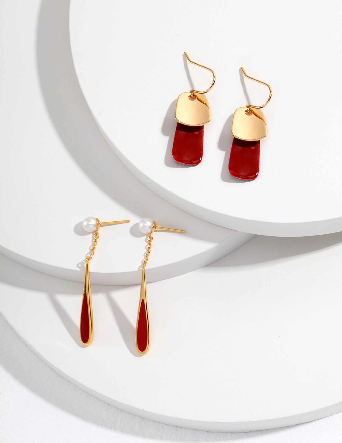 Red Glaze Teardrop with Freshwater Pearls 925 Silver Earrings