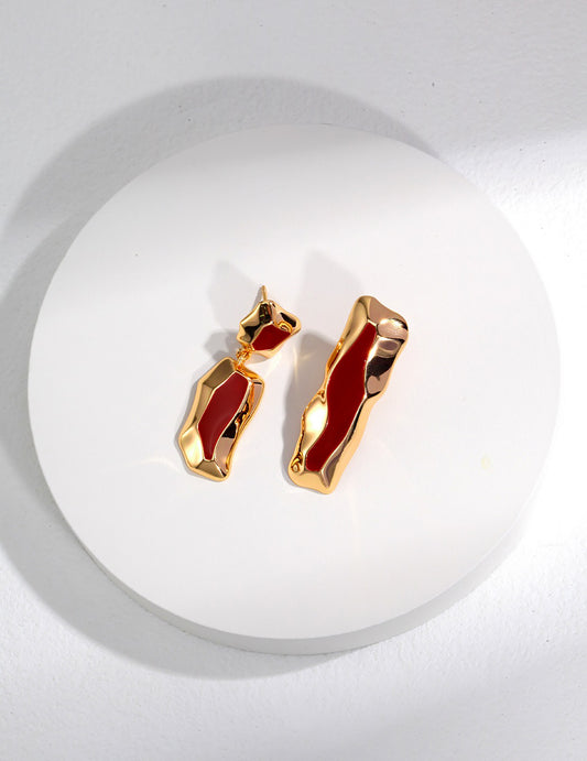 Asymmetry Red Glaze 925 Silver Earrings