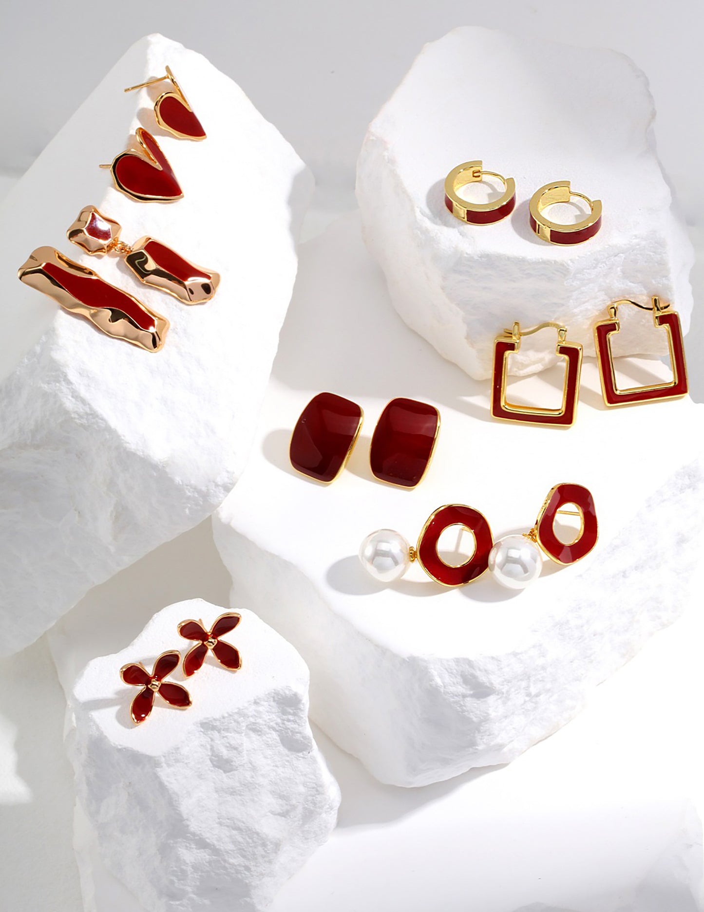 Asymmetry Red Glaze 925 Silver Earrings