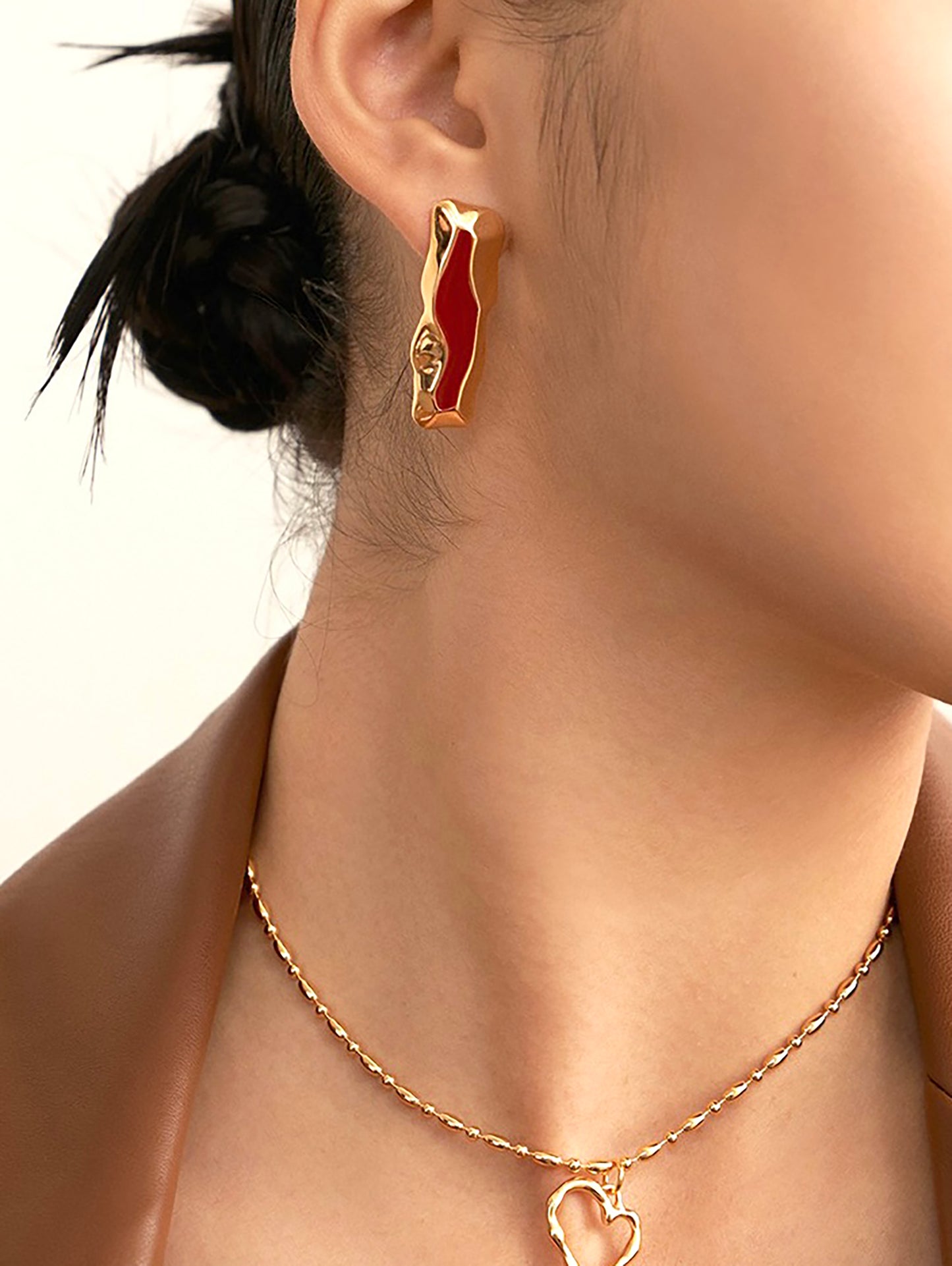 Asymmetry Red Glaze 925 Silver Earrings