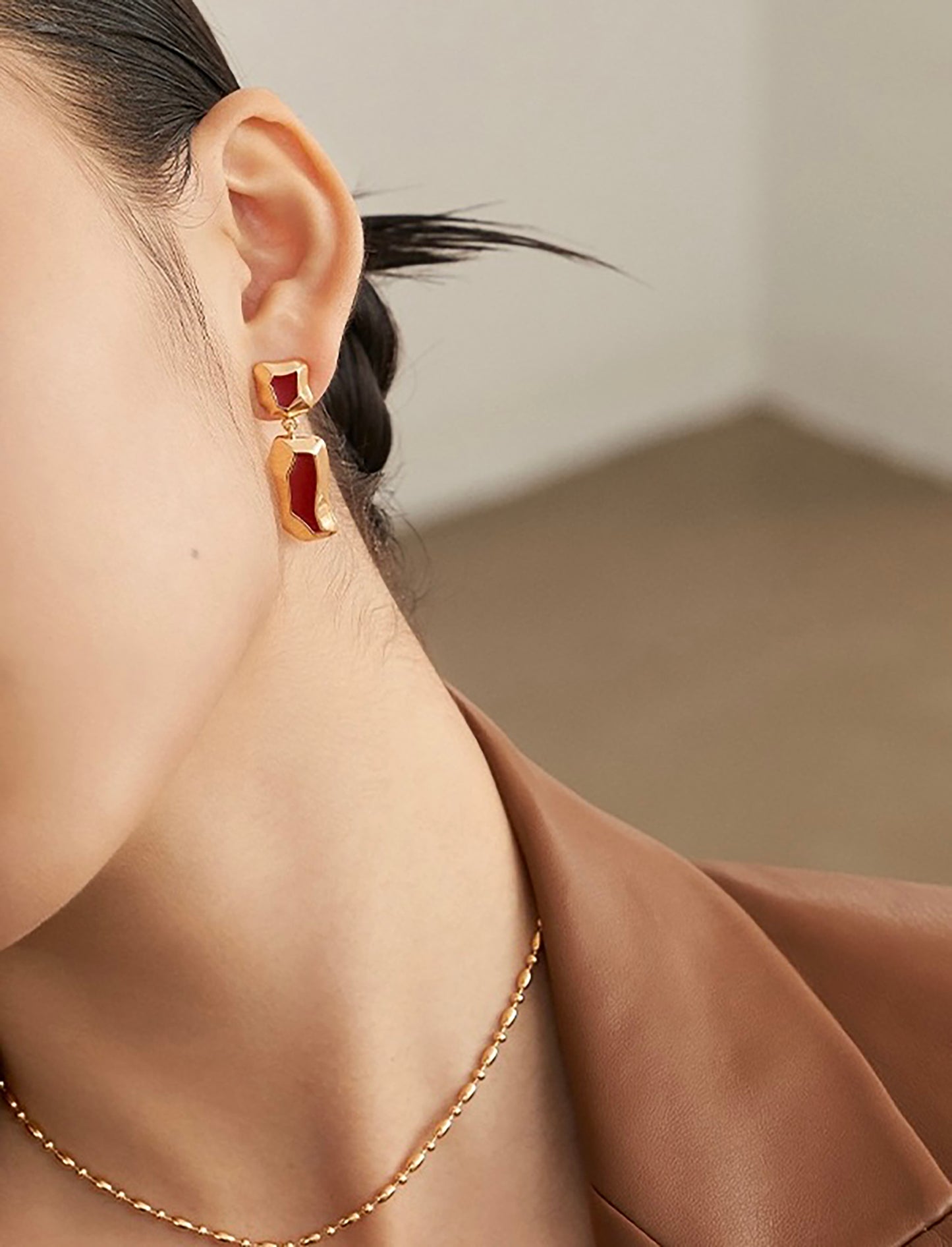 Asymmetry Red Glaze 925 Silver Earrings