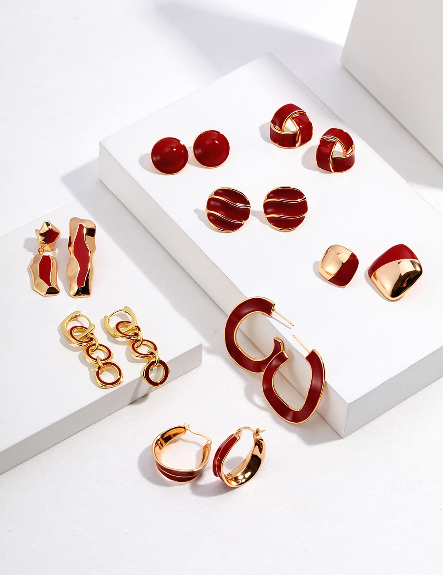 Asymmetry Red Glaze 925 Silver Earrings