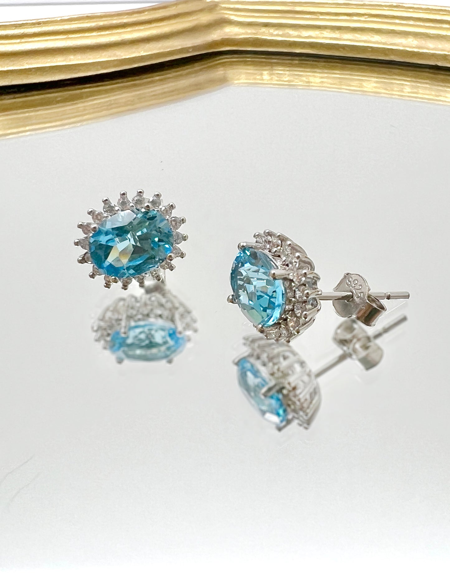 Blue Topaz 925 Silver Stud Earrings