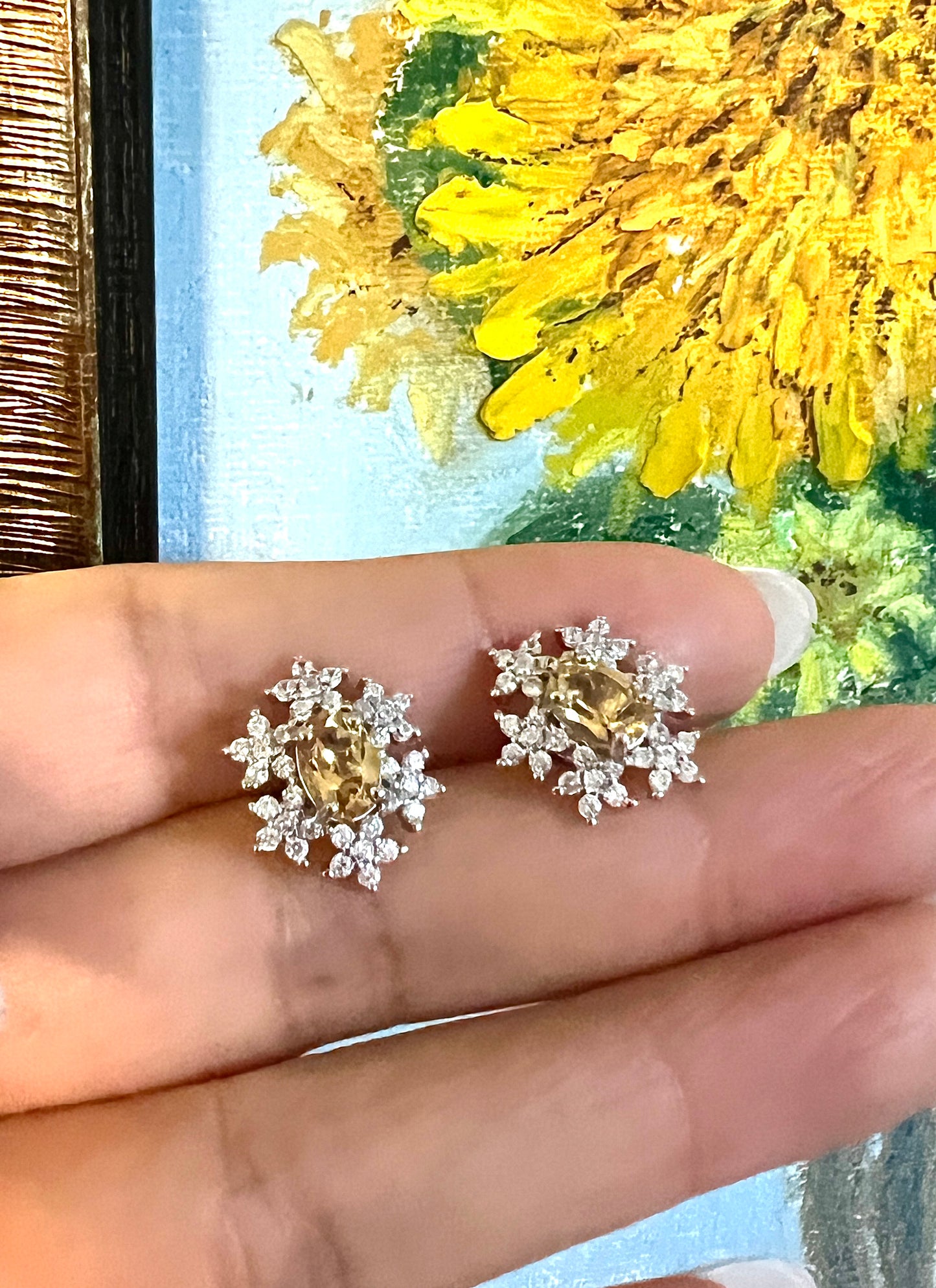 Citrine Stone 925 Silver Earrings