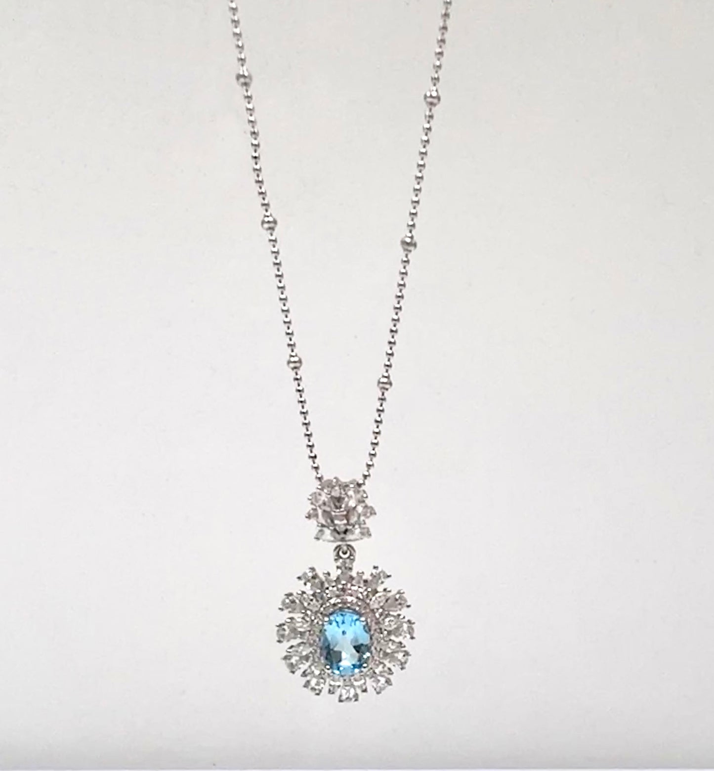 Blue Topaz Stone Pendant 925 Sterling Silver Necklace