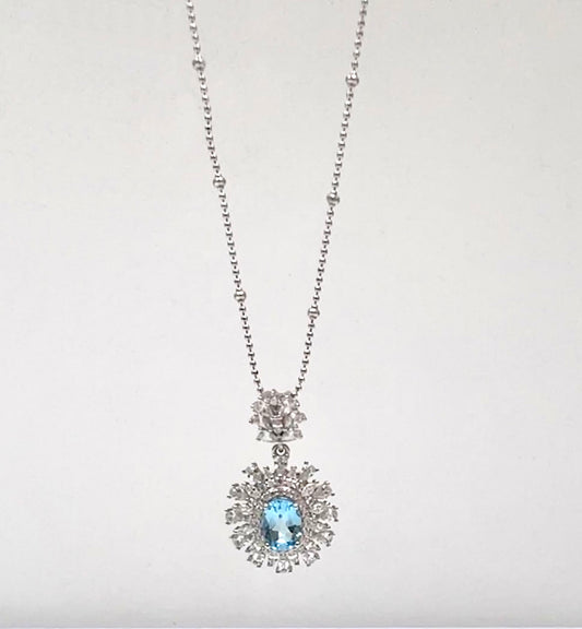 Blue Topaz Stone Pendant 925 Sterling Silver Necklace