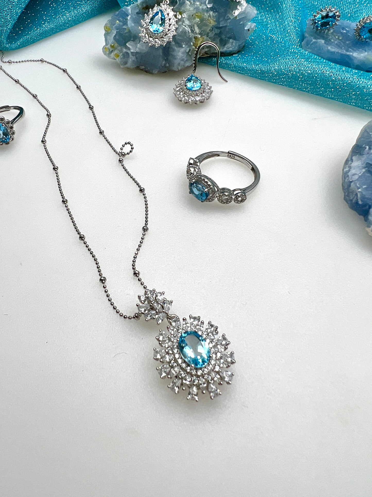 Blue Topaz Stone Pendant 925 Sterling Silver Necklace