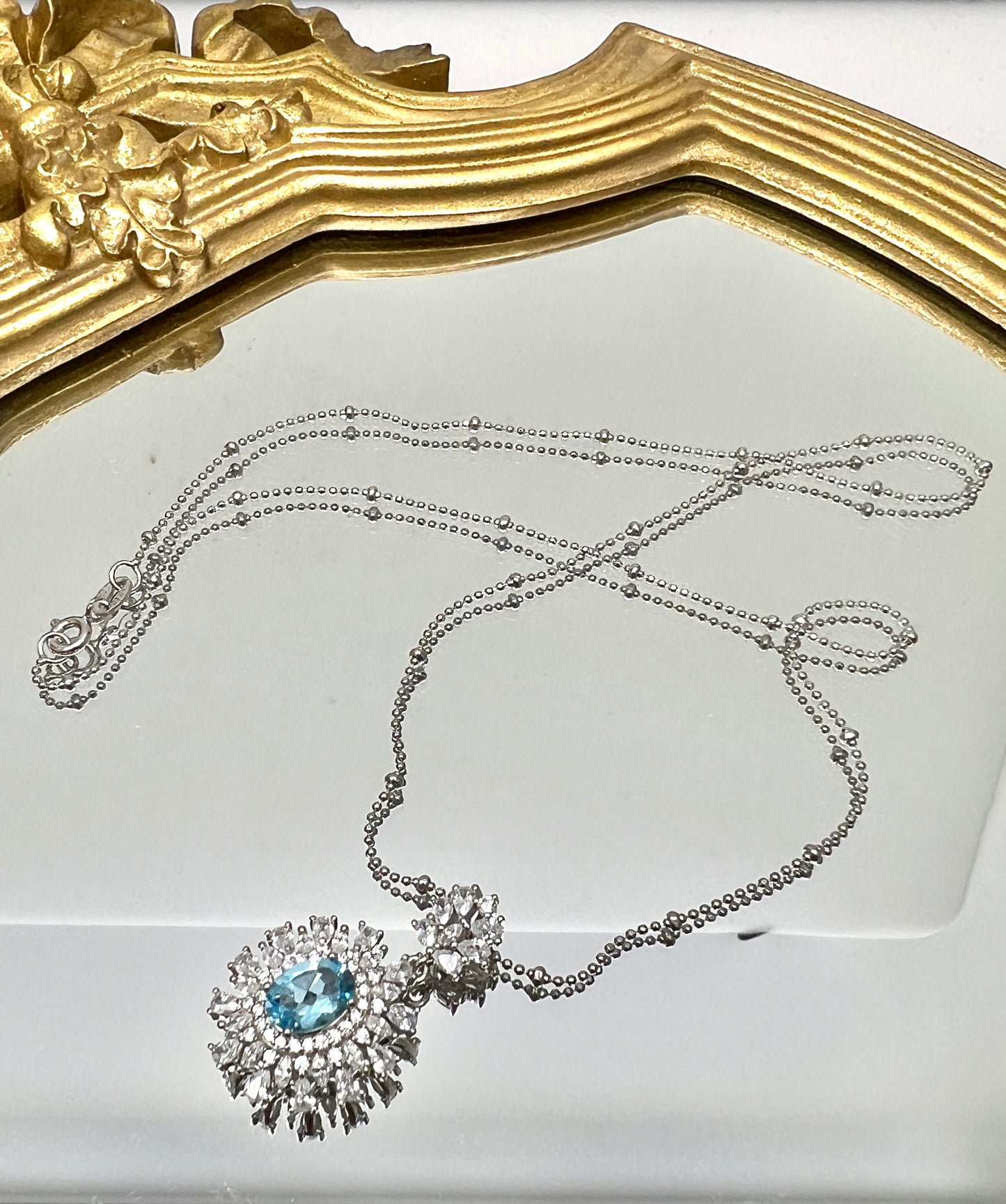 Blue Topaz Stone Pendant 925 Sterling Silver Necklace