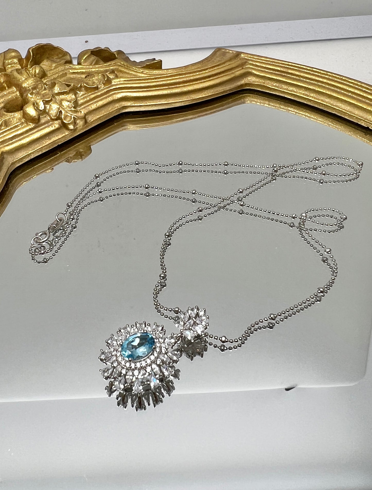 Blue Topaz Stone Pendant 925 Sterling Silver Necklace