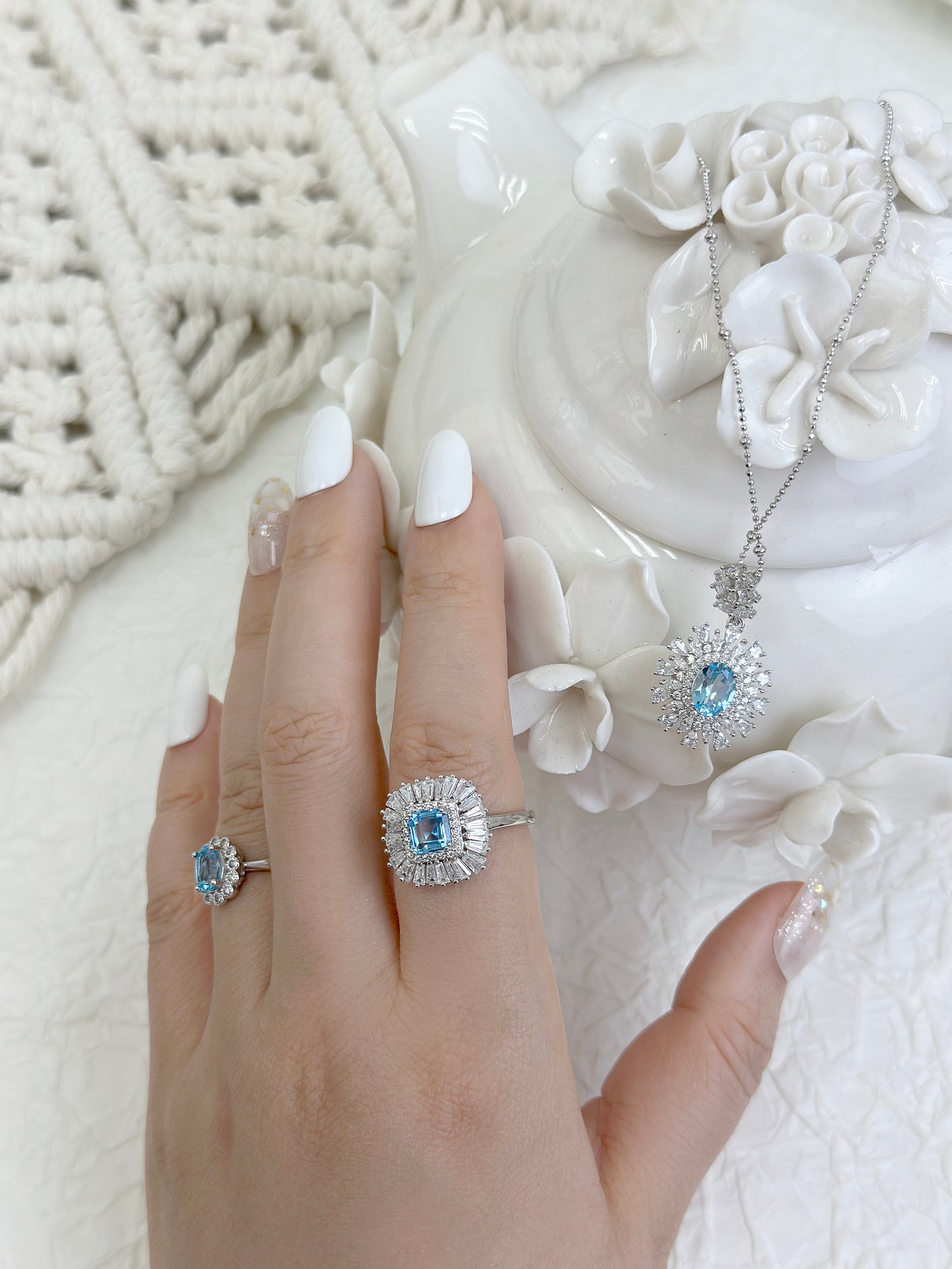 Blue Topaz Stone Pendant 925 Sterling Silver Necklace