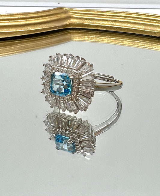 Square Shape Blue Topaz Stone 925 Silver Ring