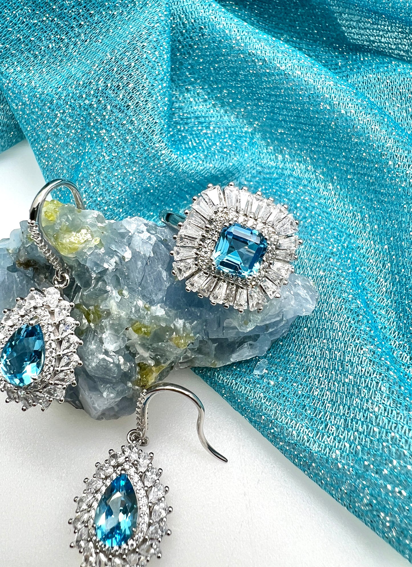 Square Shape Blue Topaz Stone 925 Silver Ring