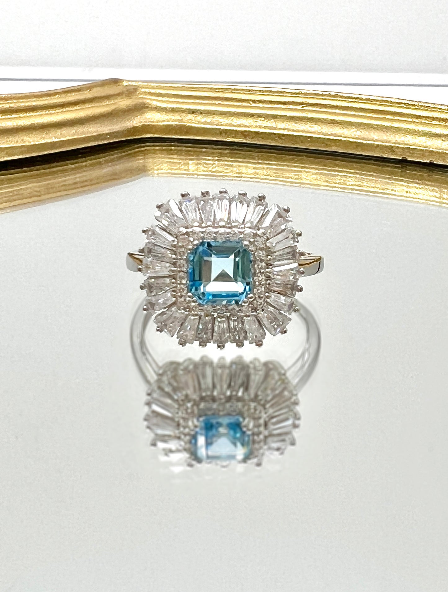 Square Shape Blue Topaz Stone 925 Silver Ring