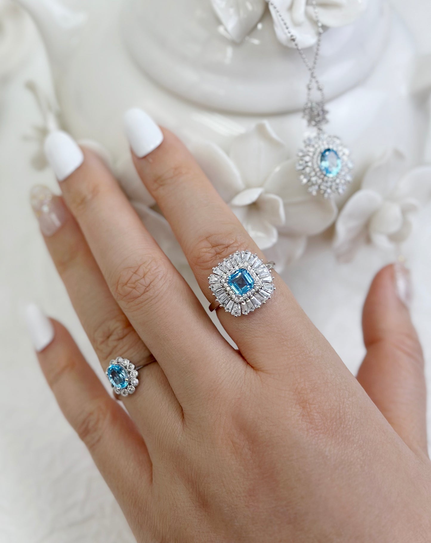 Square Shape Blue Topaz Stone 925 Silver Ring