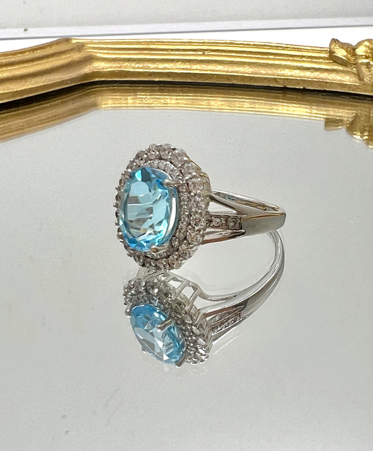 Blue Topaz Stone Big Princess Diana Ring