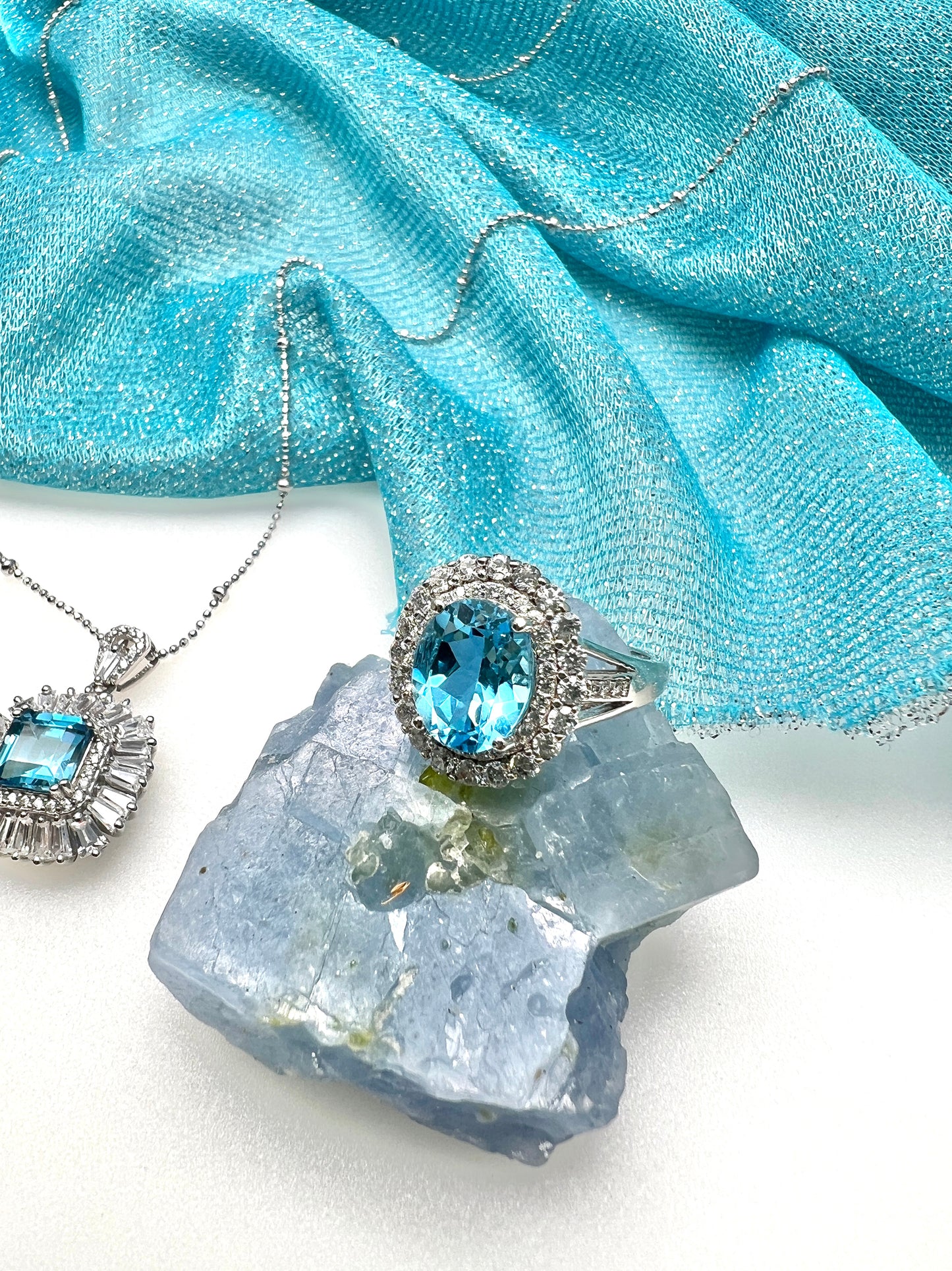 Blue Topaz Stone Big Princess Diana Ring