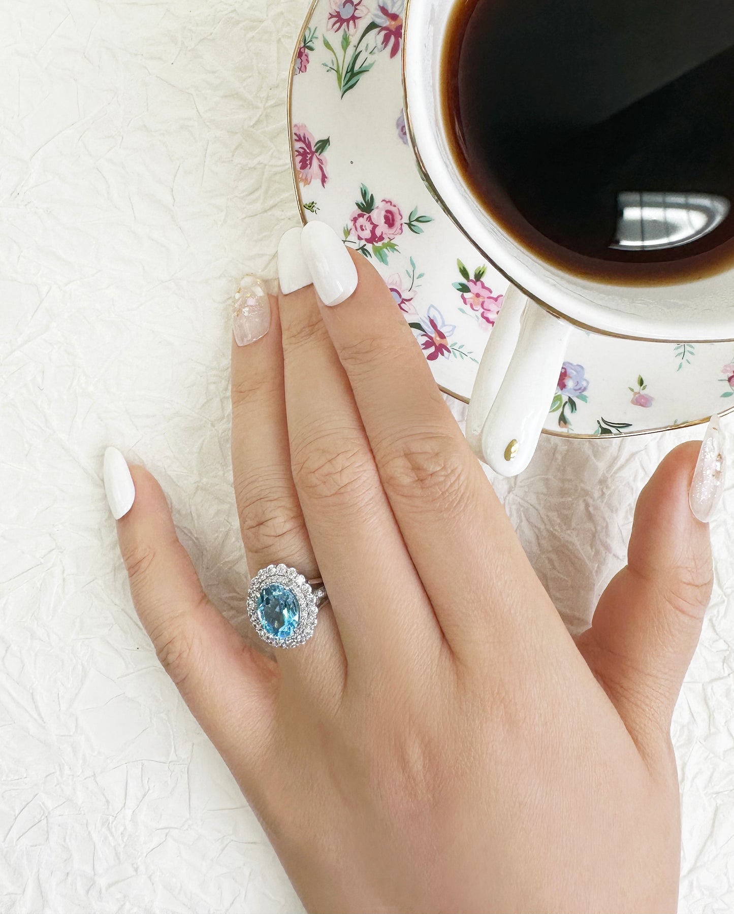 Blue Topaz Stone Big Princess Diana Ring