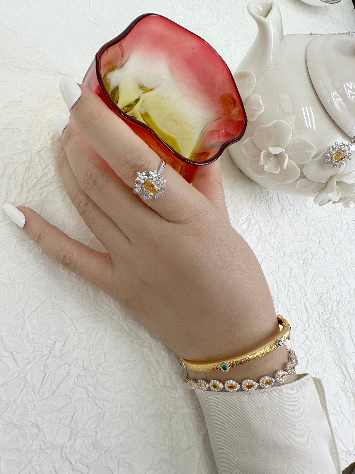 Citrine With Stars Stone 925 Sterling Silver Adjustable Ring